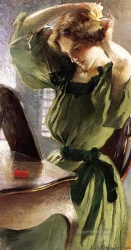  woman Painting - Young Woman Arranging Her Hair John White Alexander
